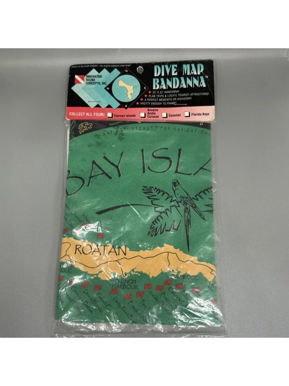 90s Innovative Scuba Concepts Dive Map Bandana Vintage Map 80s Green Red Rare